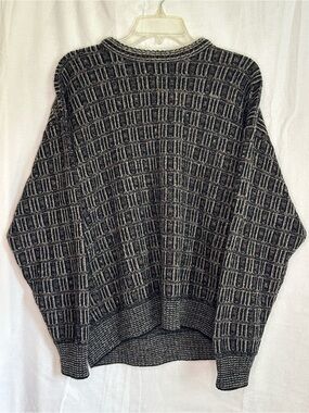 Vintage Lorenzo Black and Gray Textured Knit Men's Sweater. Made in Italy.